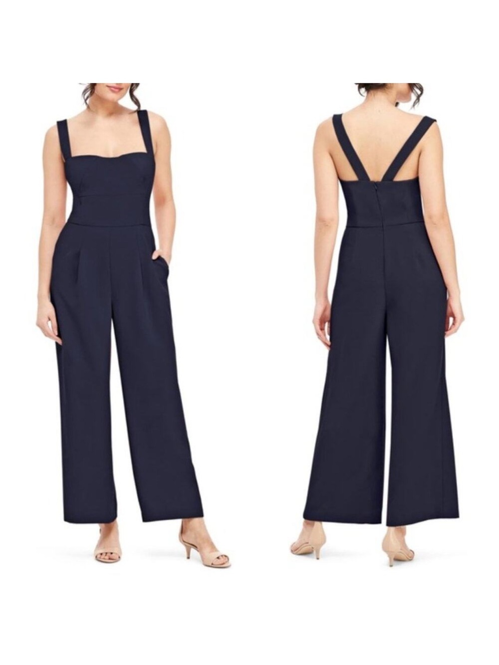 Gal Meets Glam Navy Square-Neck Wide-Leg Jumpsuit